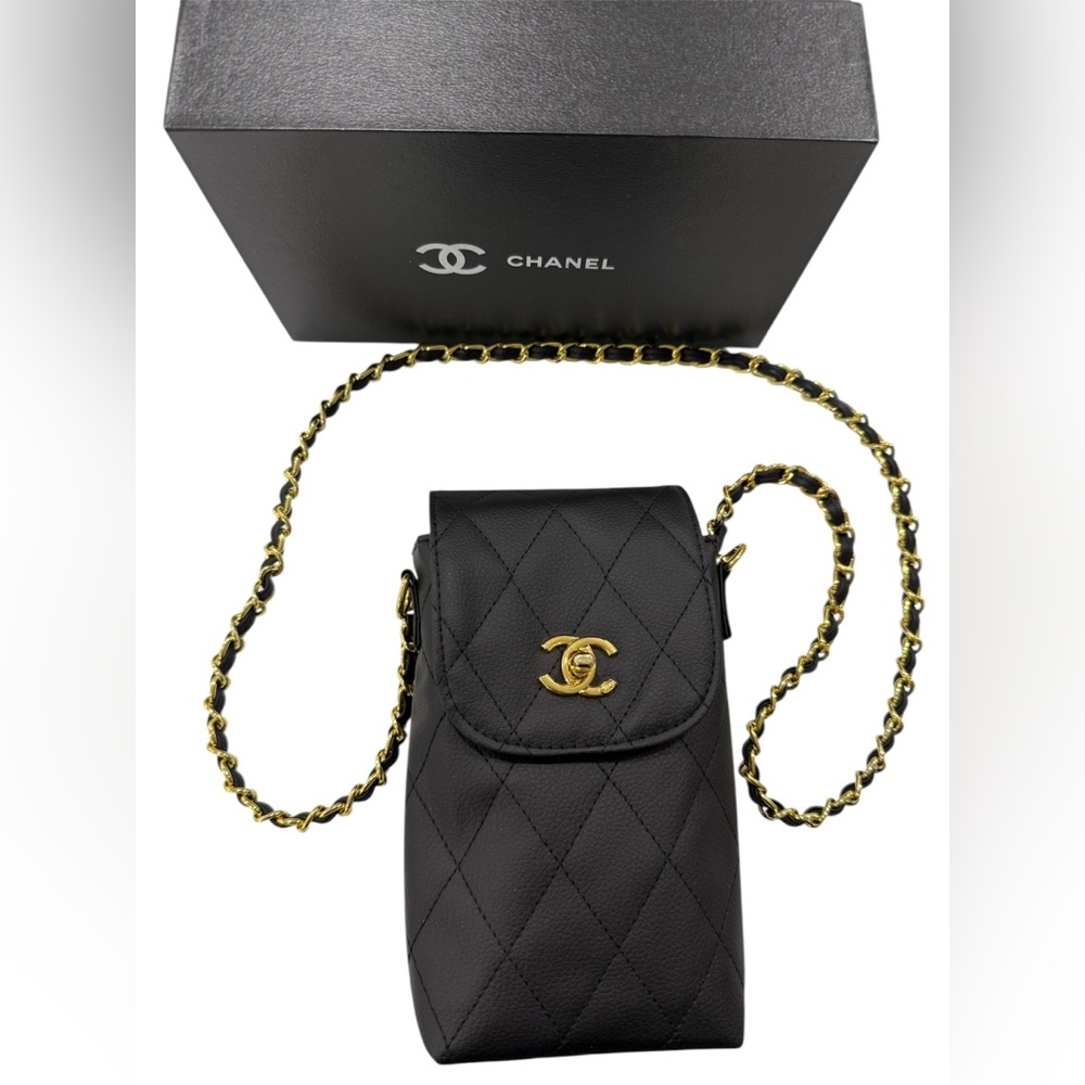 Chanel Black Quilted Umbrella Holder with Umbrella and Box Gift Set